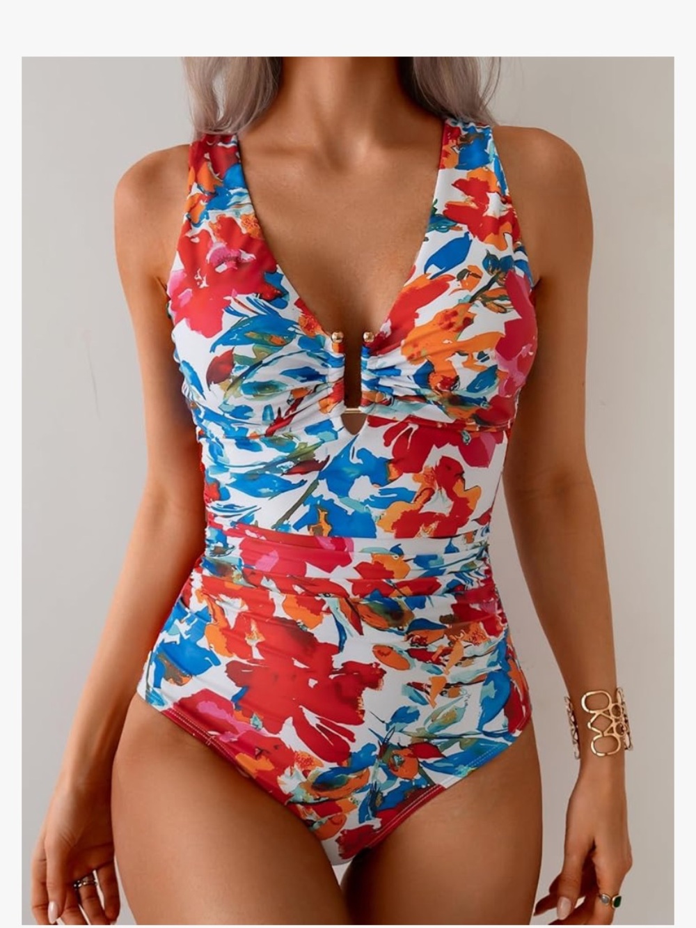 NWT Size M B2prity One Piece floral V Neck Swimsuit with tummy control - Picture 2 of 10